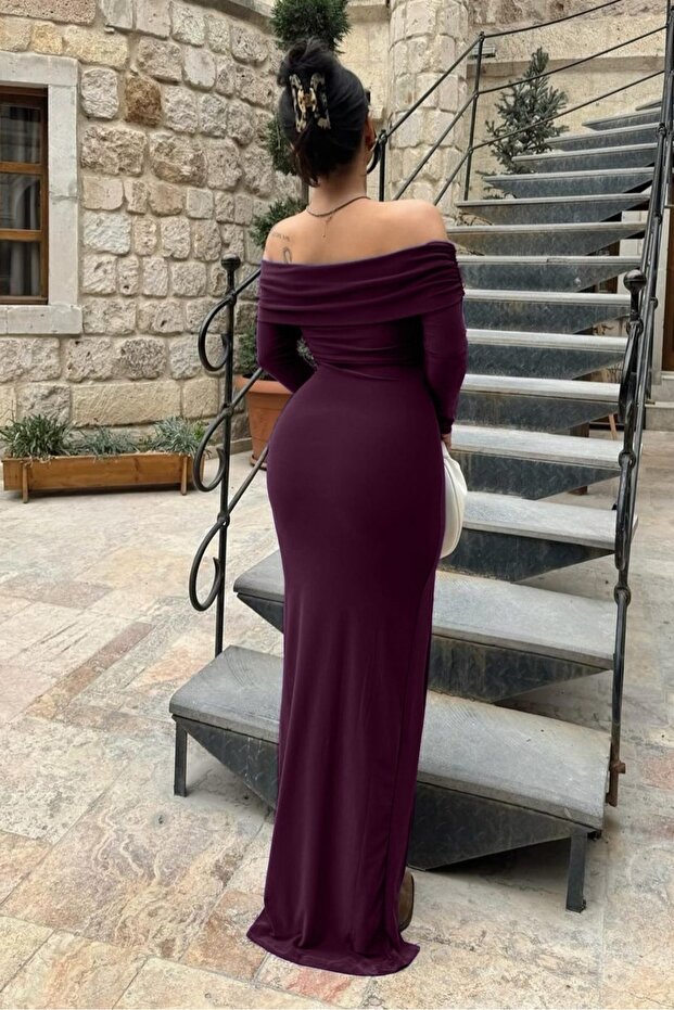 Madonna Yaka Yırtmaçlı Uzun Elbise Parti Elbisesi Gece Elbisesi Mezuniyet Elbisesi Maxi Elbise - 2