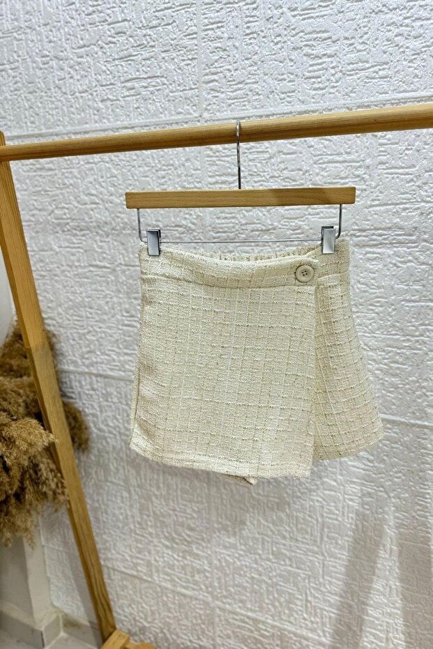 Mojo Kız Çocuk 5-14 Yaş Pırıltı İşlemeli Tüvit Şort Etek 4562 Krem - 1