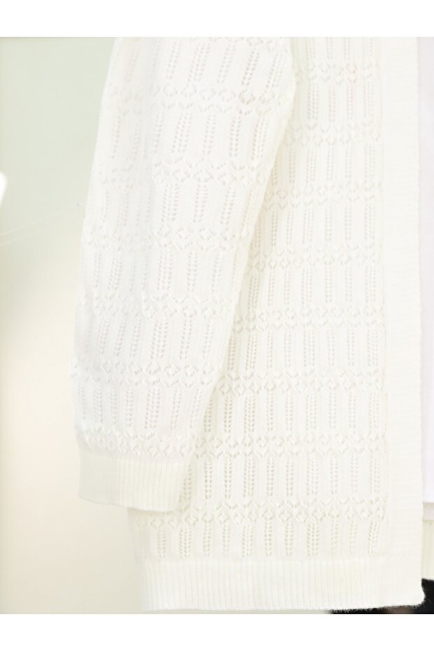 كارديجان ربيعي منقوش ومخرم - أبيض - 3