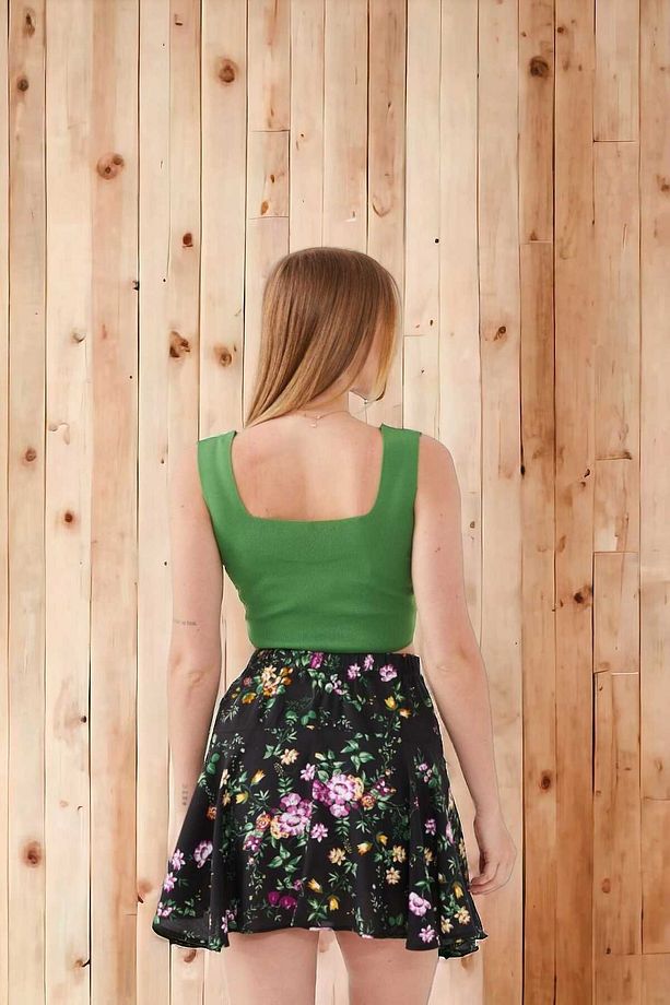 Çiçek Desenli Beli Lastikli Etek Şort Etek Şortlu Etek Fırfırlı Etek Mini Etek Midi Etek - 4