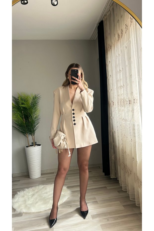 Waist Fitted Blazer Jacket Skirt Suit