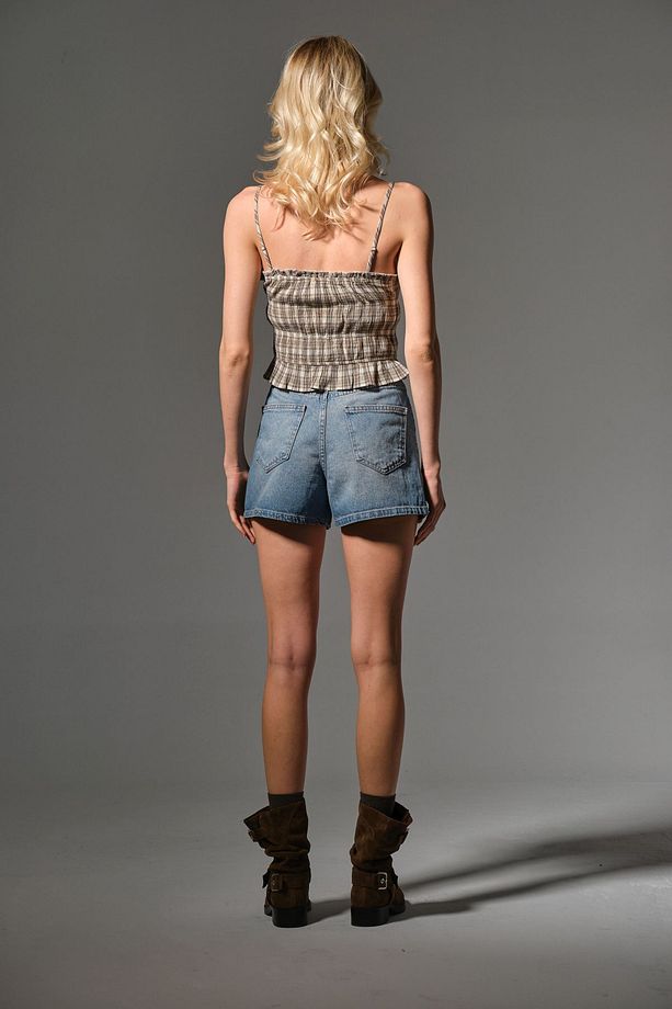 Kadın Mini Jean Şort, Yüksek Bel, Fermuarlı, 5 Cep %100 Pamuk Denim Kot @potenza - 6