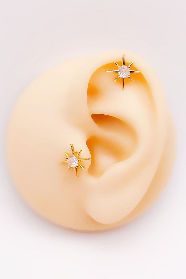 Cerrrahi Çelik Tek Taşlı Kutup Yıldızı Tragus Helix Piercing (1adet) - 2
