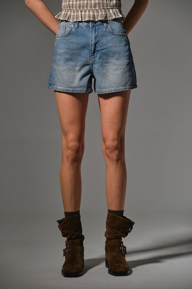 Kadın Mini Jean Şort, Yüksek Bel, Fermuarlı, 5 Cep %100 Pamuk Denim Kot @potenza - 8