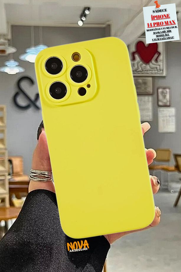 iPHONE 14 PRO MAX | iç kısmı kadife kaplama Lansman Soft Kılıf/Kapak v8 | SARI - 1