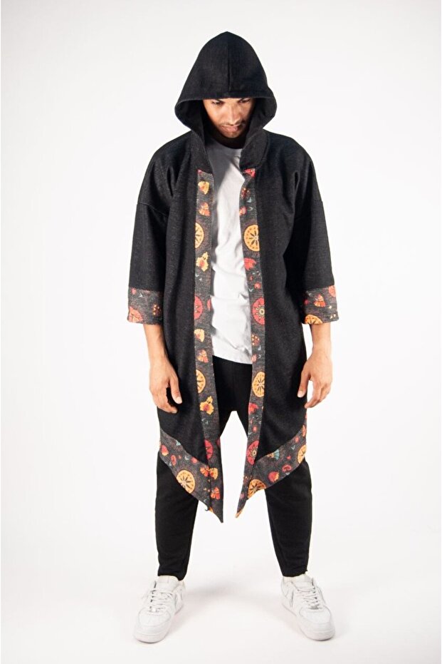 Oversize Mevsimlik Kapüşonlu Bohem Panço - 2