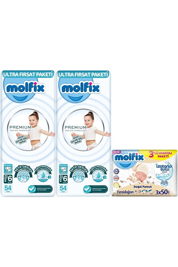 Premium Baby Diaper Size:6 (15+kg) Extra Large 108 Pieces Ultra Fırsat Pk + 3 Wet Wipes