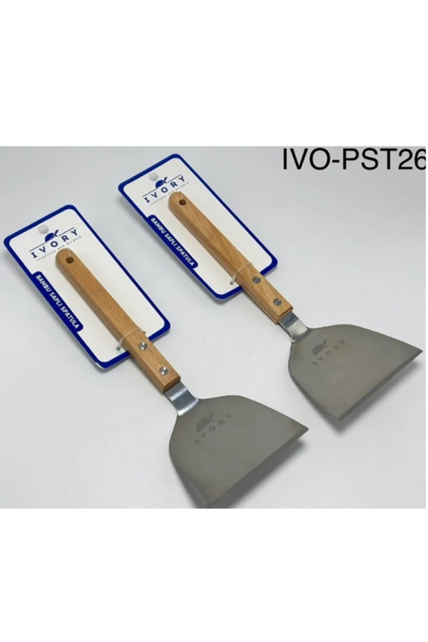 1Pcs Bamboo Long Handle Baklava Pastry Pie Dessert Spatula Stainless Steel 30 cm