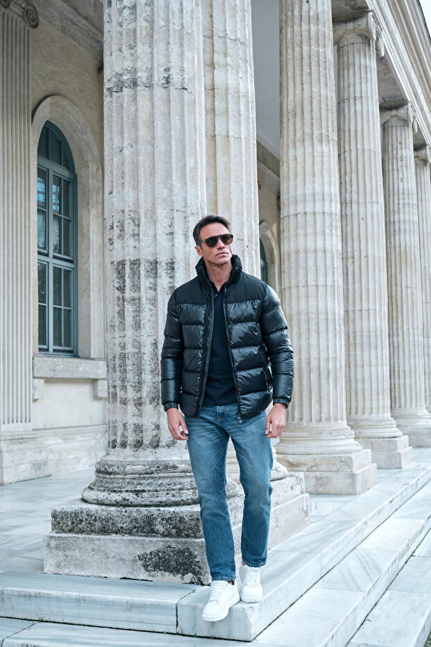 Basic Şişme Mont - Omuz Patch Detaylı-Siyah - 2