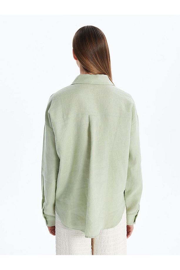 Yeni Sezon Oversize Keten Kadin Gomlek - S5LT33Z8 - 4