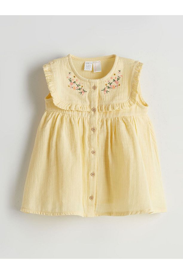 LCW ECO Sarı Çiçekli Kız Bebek Müslin Elbise - 1