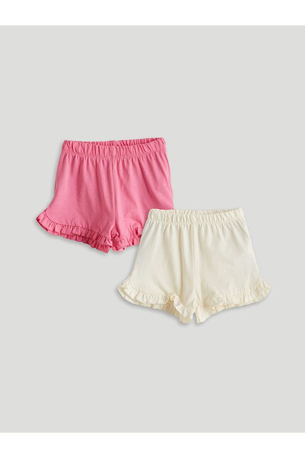 LCW baby Pembe Beli Lastikli Basic Kız Bebek Şort 2'li - 1