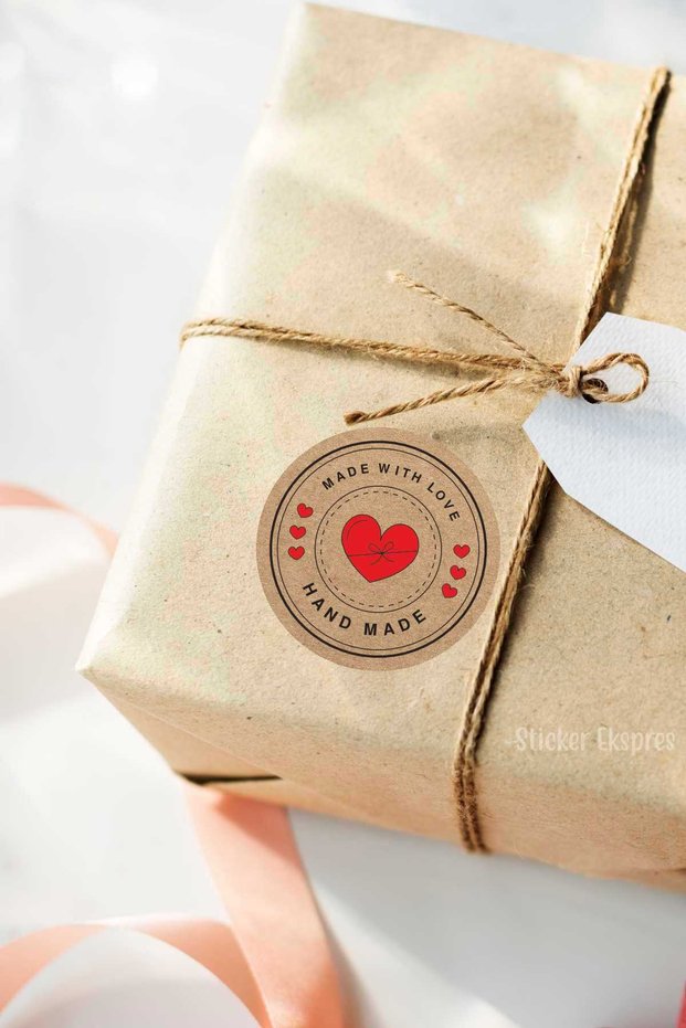 Red Heart Kraft Look Hand Made Thank You Tag Packaging and Product Sticker