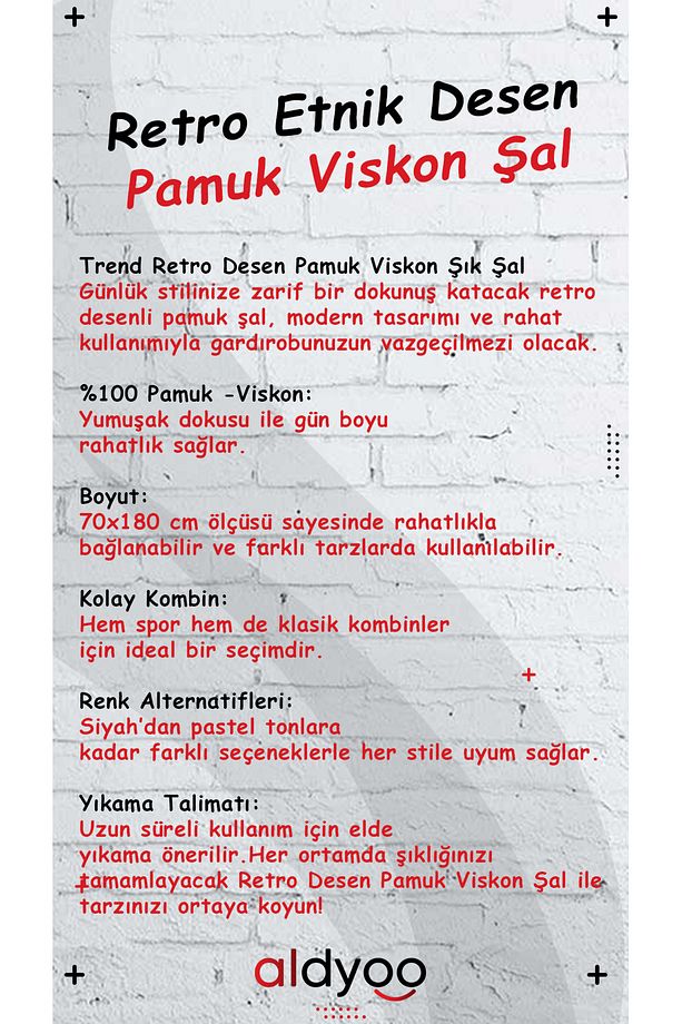 Retro Etnik Desen Pamuk Viskon Şal Devetüyü Yeşil - 7