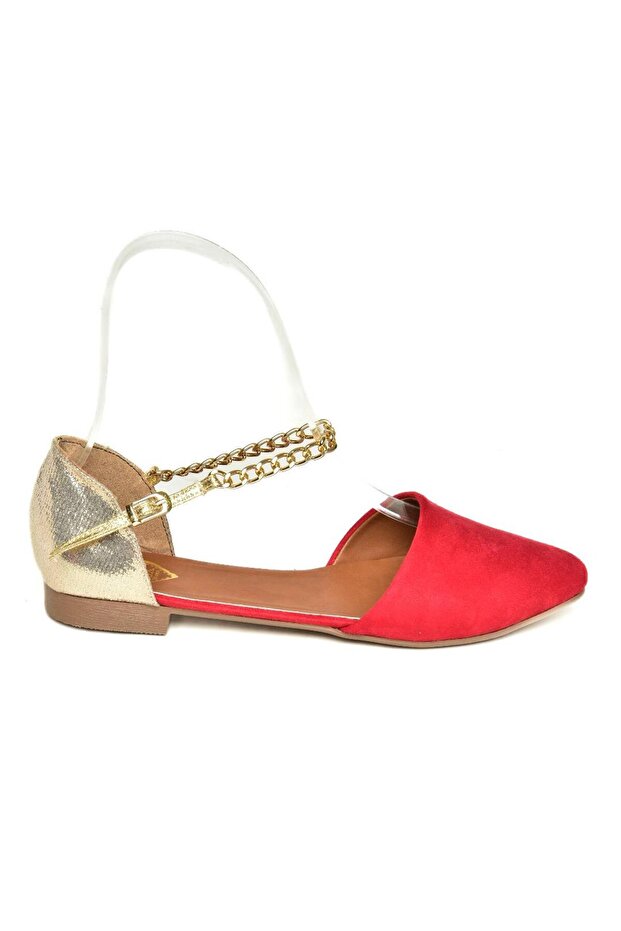 Piros arany velúr női balerina B726024402 - 5