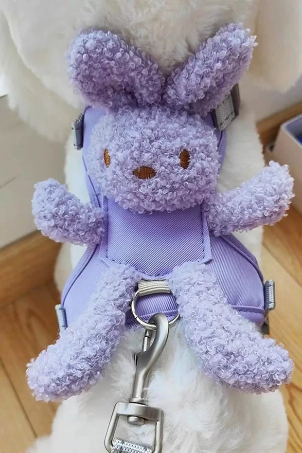 Purple and Gray Color Teddy Bear Figured Waist Chest Adjustable Cat/Dog Leash