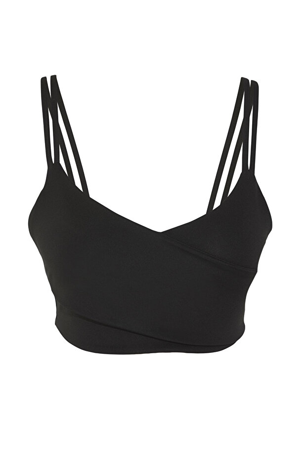 Siyah Çift İp Askılı Destekli/Şekillendirici Örme Spor Sütyeni THMSS25SS00023 - 6
