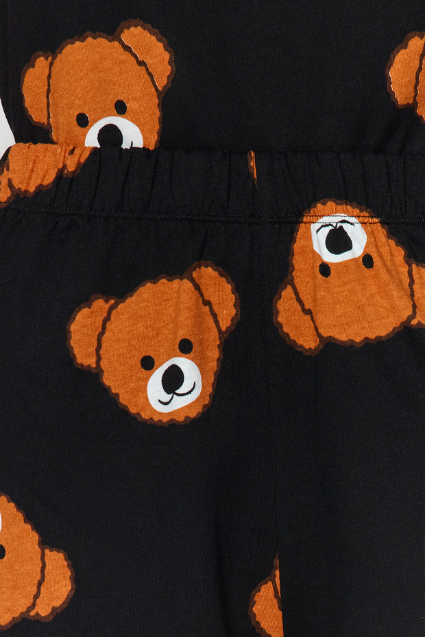 Kadın Family/Aile Siyah %100 Pamuklu Ayıcıklı Şortlu Örme Pijama Takımı THMSS23PT00005 - 7