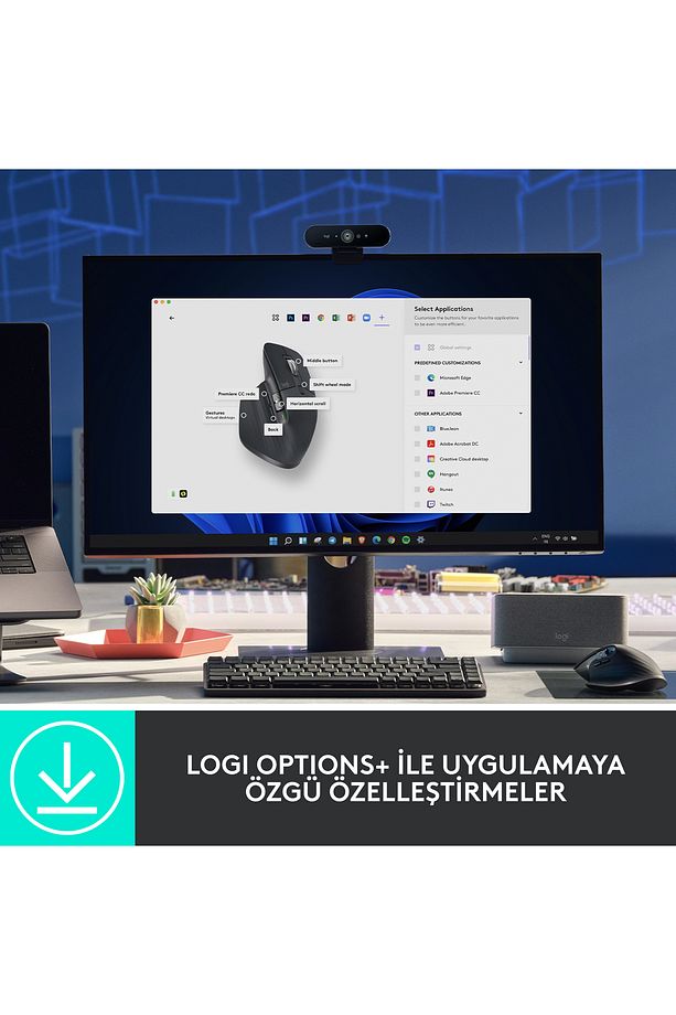 MX Master 3S Performans 8.000 DPI Optik Sensörlü Sessiz Kablosuz Mouse - Siyah 910-006559 - 8