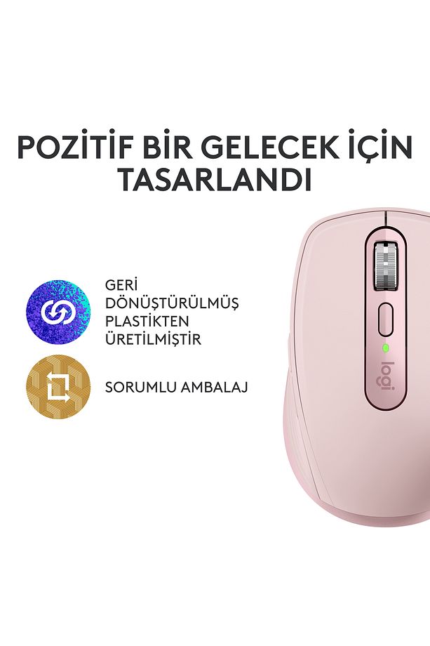 MX Anywhere 3S Kompakt 8000 DPI Optik Sensörlü Sessiz Bluetooth Kablosuz Mouse - Pembe - 11