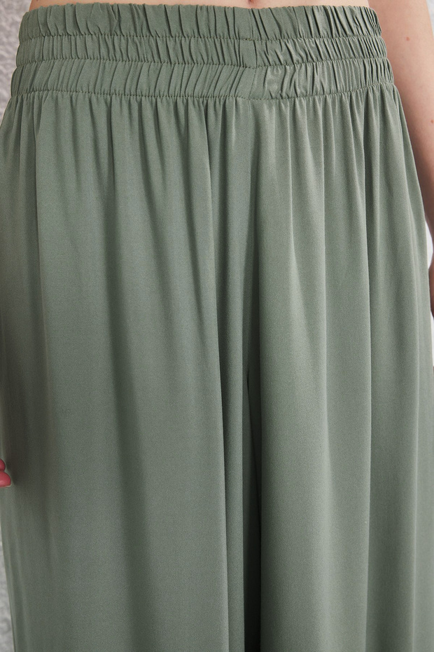 Haki Beli Lastikli Wide Leg Extra Geniş Paça Dokuma Pantolon TWOSS25PL00103 Palazzo - 3