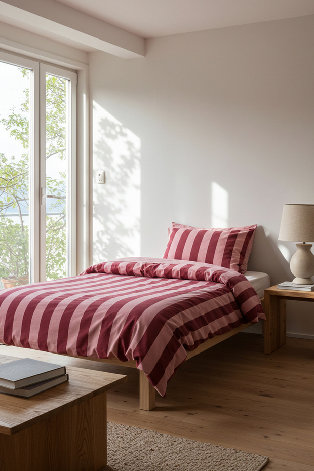 Tek  Kişilik Kolay Ütülenebilir  Çizgili Nevresim Takımı 160x220cm TPHSS25TKN00002 - 1