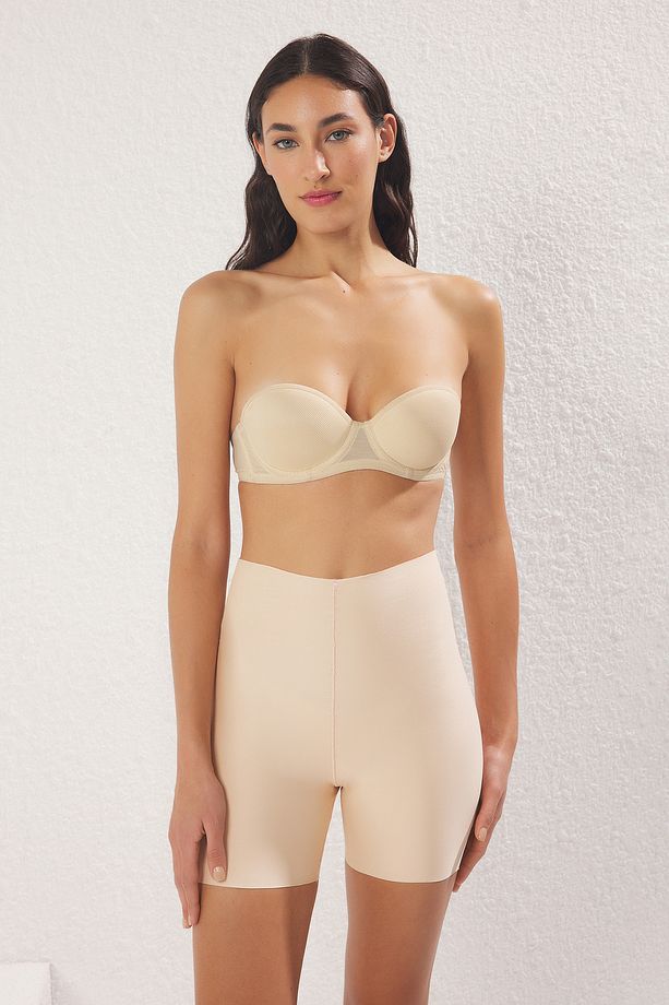 Beyaz-Koyu Ten 2'li Paket Micro Yüksel Bel İz Yapmaz Boxer Örme Külot THMSS25KU00010 - 2