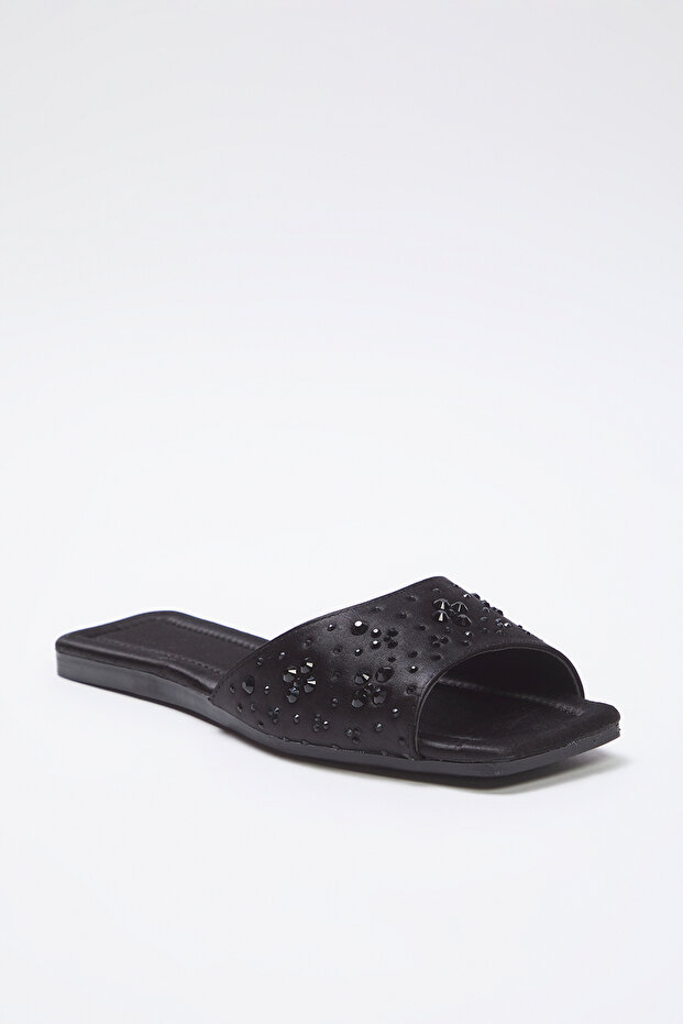 Czarne satynowe kapcie damskie stylowe TAKSS25TE00025 - 2