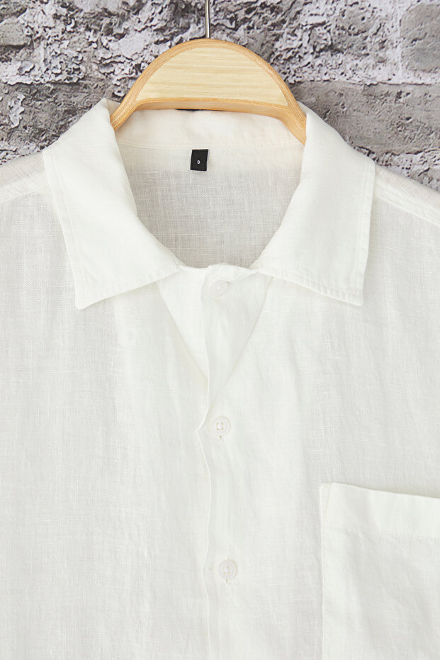 Beyaz %100 Keten Regular Fit Gömlek TMNSS25GO00056 - 7