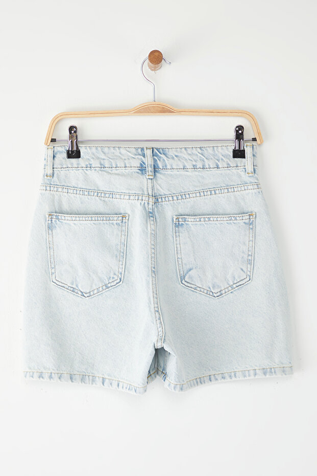 Mavi Kiraz Nakışlı Yüksek Bel City Boy Denim Şort TWOSS25SR00101 - 7