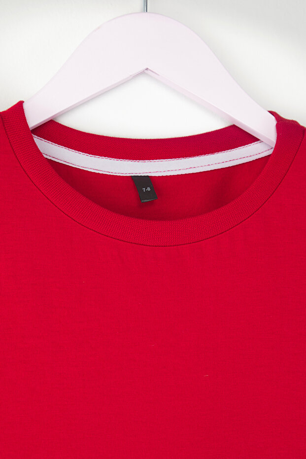 Kırmızı Unisex 1 Pamuk Basic 23 Nisan KısaKol Örme T-Shirt TKDSS25TS00006 - 3
