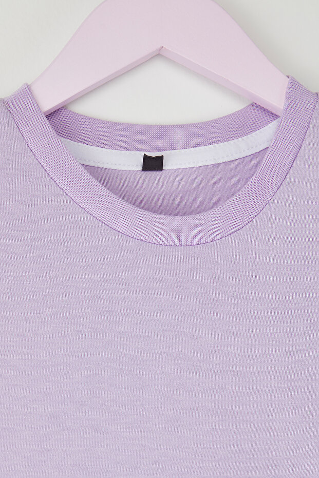 Çok Renkli Kız Çocuk %100 Pamuk Basic Kısa Kol Örme T-shirt TKDSS25TS00044 - 2