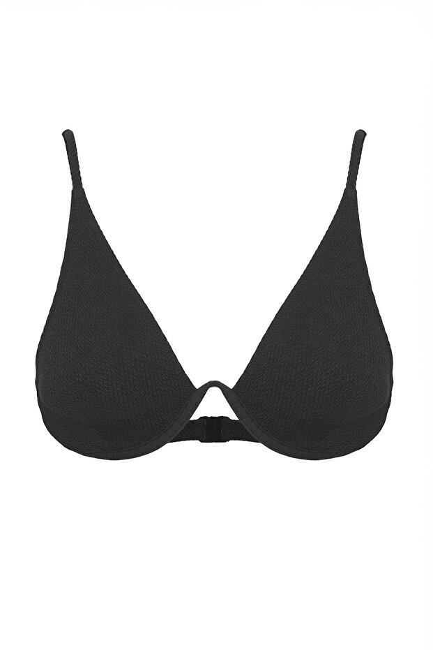 Siyah V Telli Balconette Kaplı Bikini Üstü TBESS25BU00067 - 5