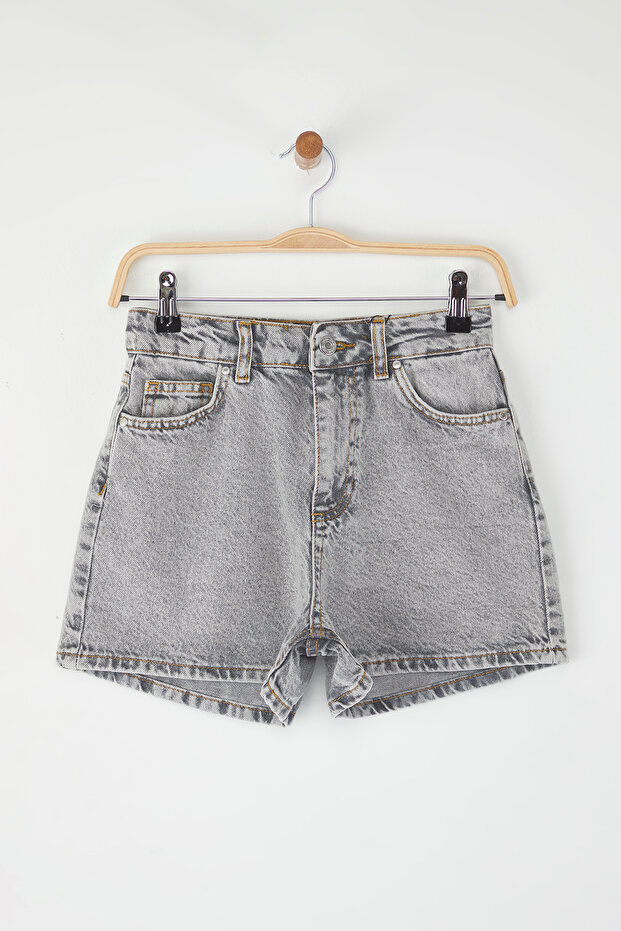 Gri Yüksek Bel City Boy Denim Şort TWOSS23SR00199 - 5