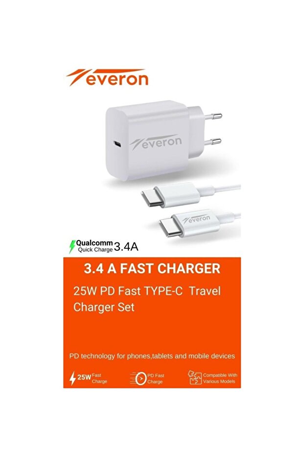 25W 3.4A Q.C Google Pixel 9 Pro Fold İle Uyumlu Type C Şarj Adaptörü Evr-001 - 5