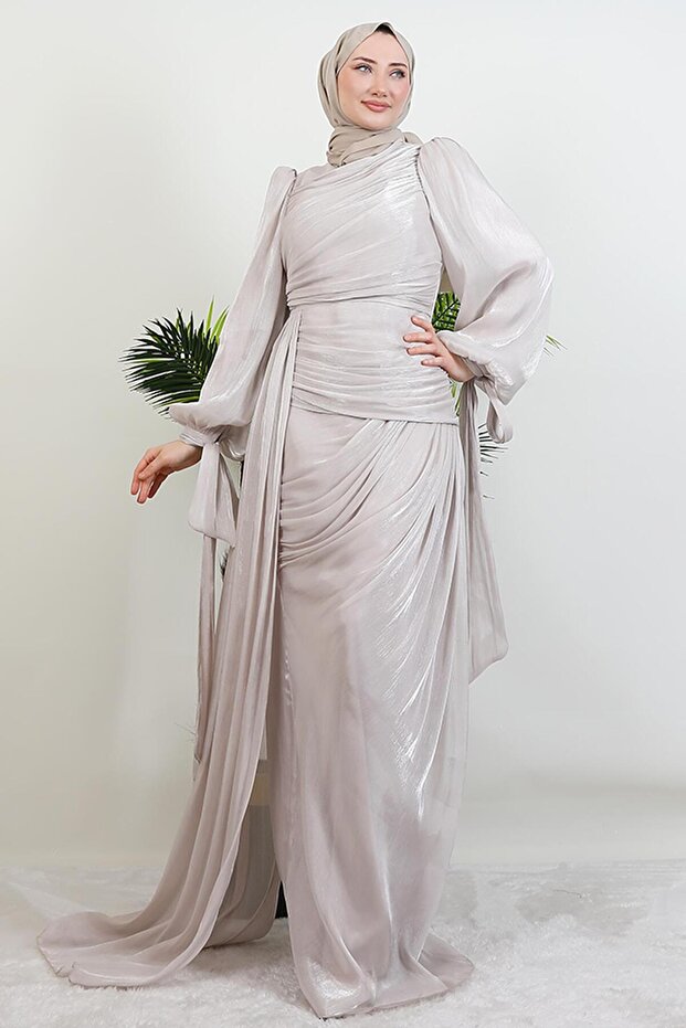 Afra Silk Evening Dress Beige