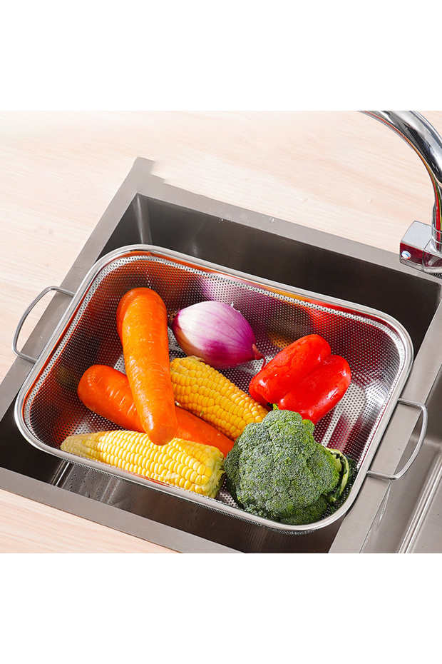 Rocco Silver Stainless Steel Colander Mixing Bowl Salad Pasta Vegetable Fruit Strainer 22X30 cm