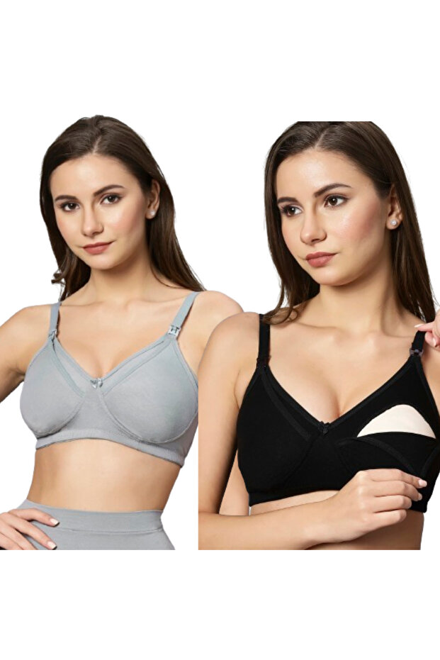 Pack of 2 Women's Soft Comfortable Wirefree Bamboo Cotton Non-Padded Nursing & Maternity Bra