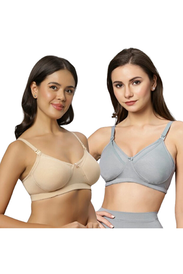 Pack of 2 Women's Soft Comfortable Wirefree Bamboo Cotton Non-Padded Nursing & Maternity Bra