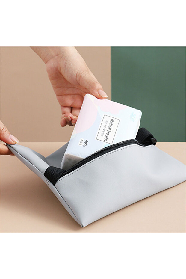 حقيبة مناديل جلدية رمادية - 4