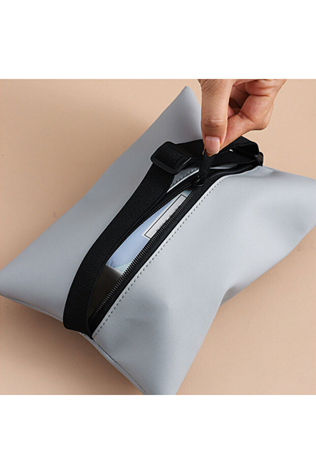 حقيبة مناديل جلدية رمادية - 3