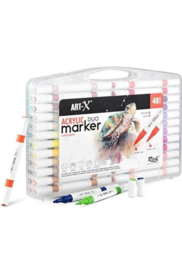 Rich Art X Acrylic Duo Marker Çift Uçlu Su Bazlı Boyama Kalemi 48 Renk Set
