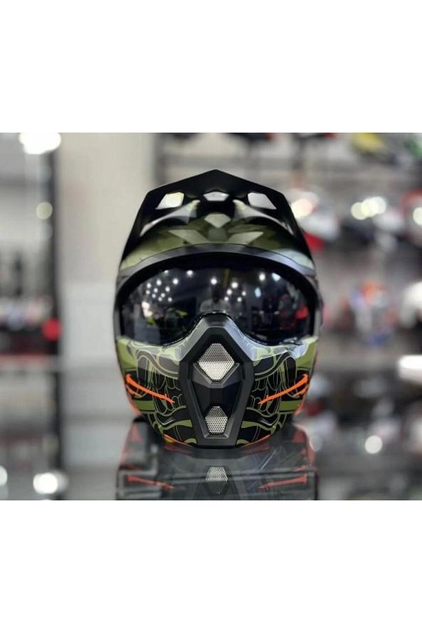 X1-X SEUL Matt Warrior Black Army Orange Moduler Kask - 3
