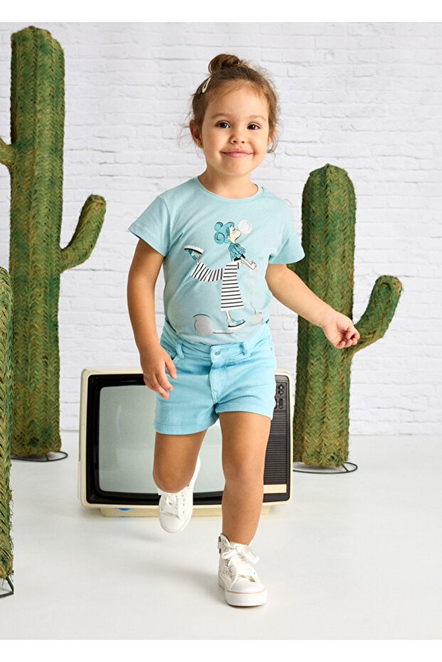 Turquoise Girl's Gabardine Shorts