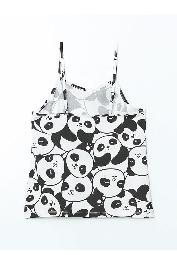 LCW Young Ekru Panda Desenli Askılı Kadın Şortlu Pijama Takımı - 8