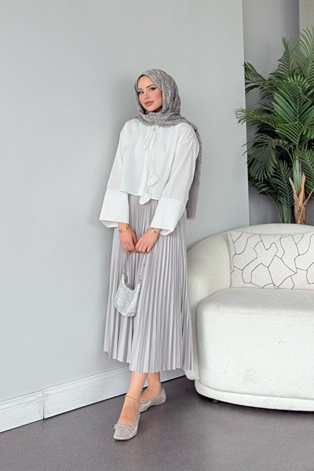 Piliseli Etek Gri - 3