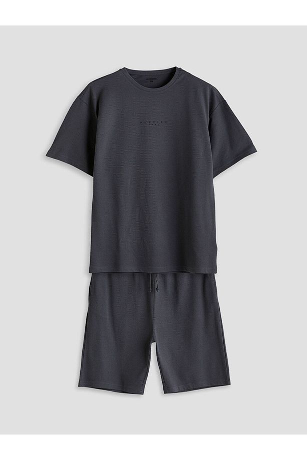 Antrasit Standart Kalıp Erkek Şortlu Pijama Takımı - 1