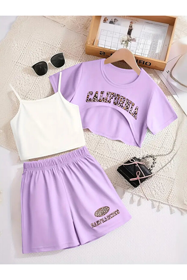 Girl Printed T-Shirt-Crop-Shorts Set