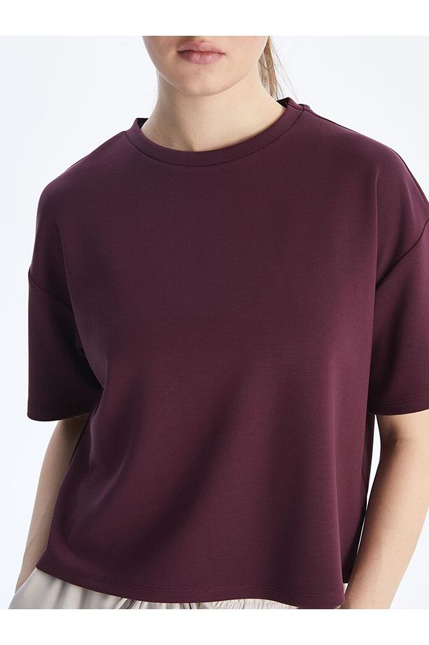 XSIDE ACTIVE Mürdüm Bisiklet Yaka Oversize Crop Kadın Spor Tişört - 3