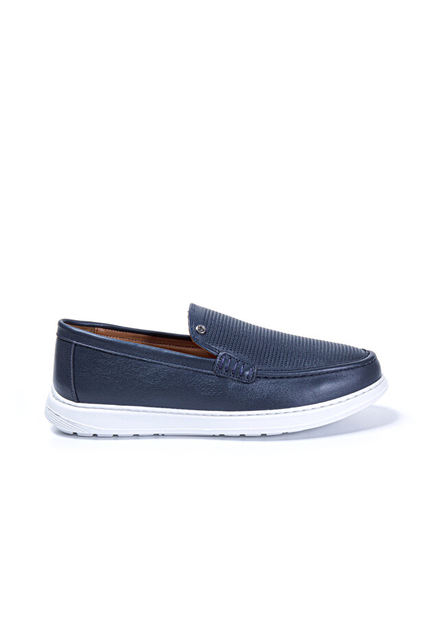 Royss Navy Blue Inner and Outer 100% Genuine Leather Men's Loafer Shoes, Daily Casual Shoes